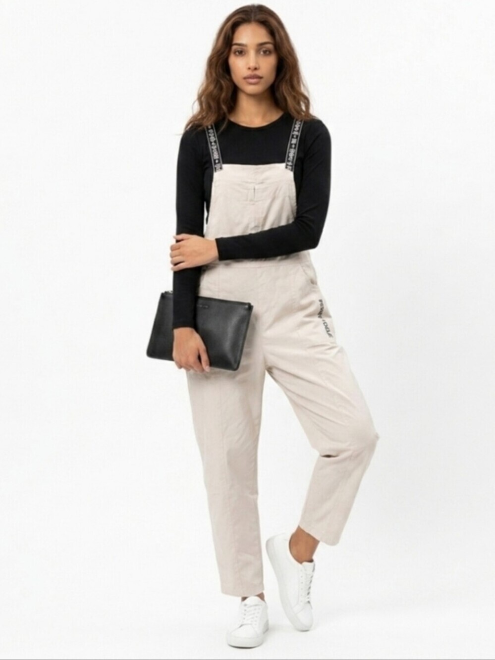 Denim Beige Overalls with Logo Straps Size Medium - Picture 10 of 12